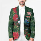 Tui Meri Kirihimete Personalised Blazer Pohutukawa Flowers Green Motif - Aussie Hoodie