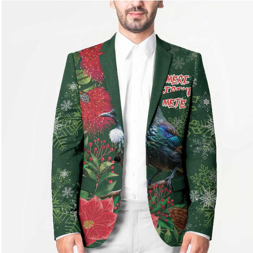 Tui Meri Kirihimete Personalised Blazer Pohutukawa Flowers Green Motif - Aussie Hoodie