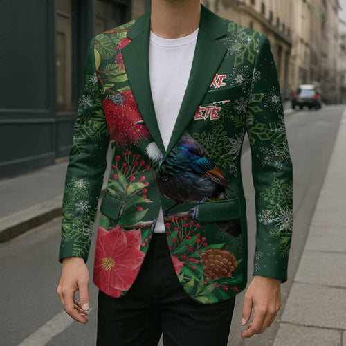 Tui Meri Kirihimete Personalised Blazer Pohutukawa Flowers Green Motif - Aussie Hoodie
