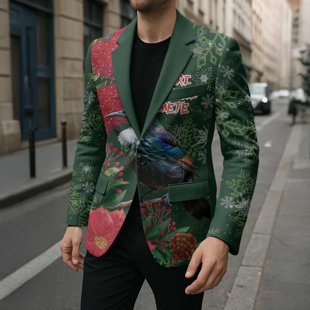 Tui Meri Kirihimete Personalised Blazer Pohutukawa Flowers Green Motif - Aussie Hoodie
