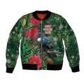 Tui Meri Kirihimete Personalised Bomber Jacket Pohutukawa Flowers Green Motif - Aussie Hoodie