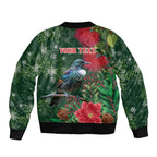 Tui Meri Kirihimete Personalised Bomber Jacket Pohutukawa Flowers Green Motif - Aussie Hoodie