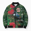 Tui Meri Kirihimete Personalised Bomber Puffer Jacket Pohutukawa Flowers Green Motif - Aussie Hoodie