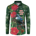 Tui Meri Kirihimete Personalised Button Sweatshirt Pohutukawa Flowers Green Motif - Aussie Hoodie