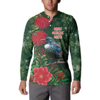 Tui Meri Kirihimete Personalised Button Sweatshirt Pohutukawa Flowers Green Motif - Aussie Hoodie