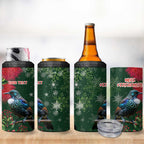Tui Meri Kirihimete Personalised 4 in 1 Can Cooler Tumbler Pohutukawa Flowers Green Motif - Aussie Hoodie
