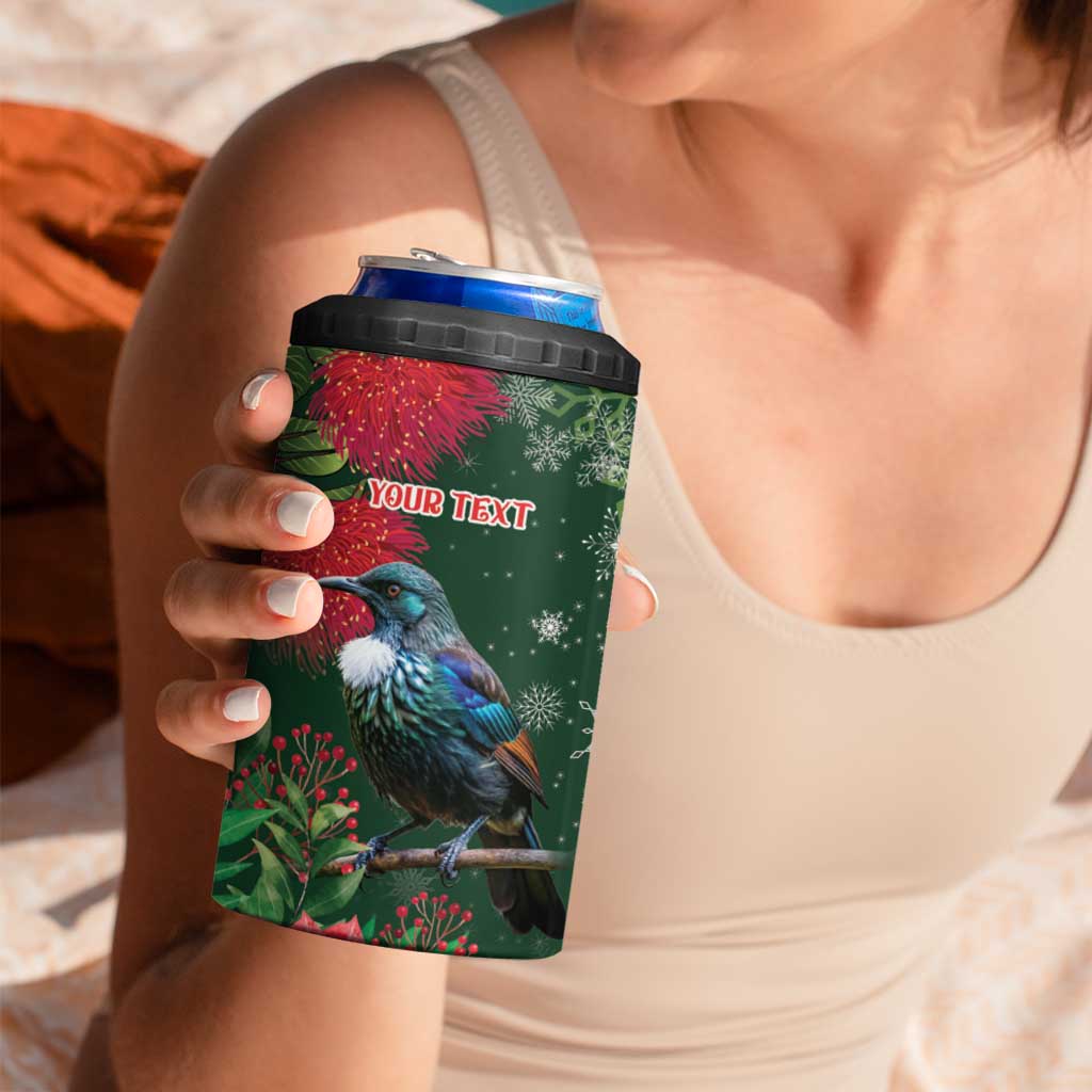 Tui Meri Kirihimete Personalised 4 in 1 Can Cooler Tumbler Pohutukawa Flowers Green Motif - Aussie Hoodie