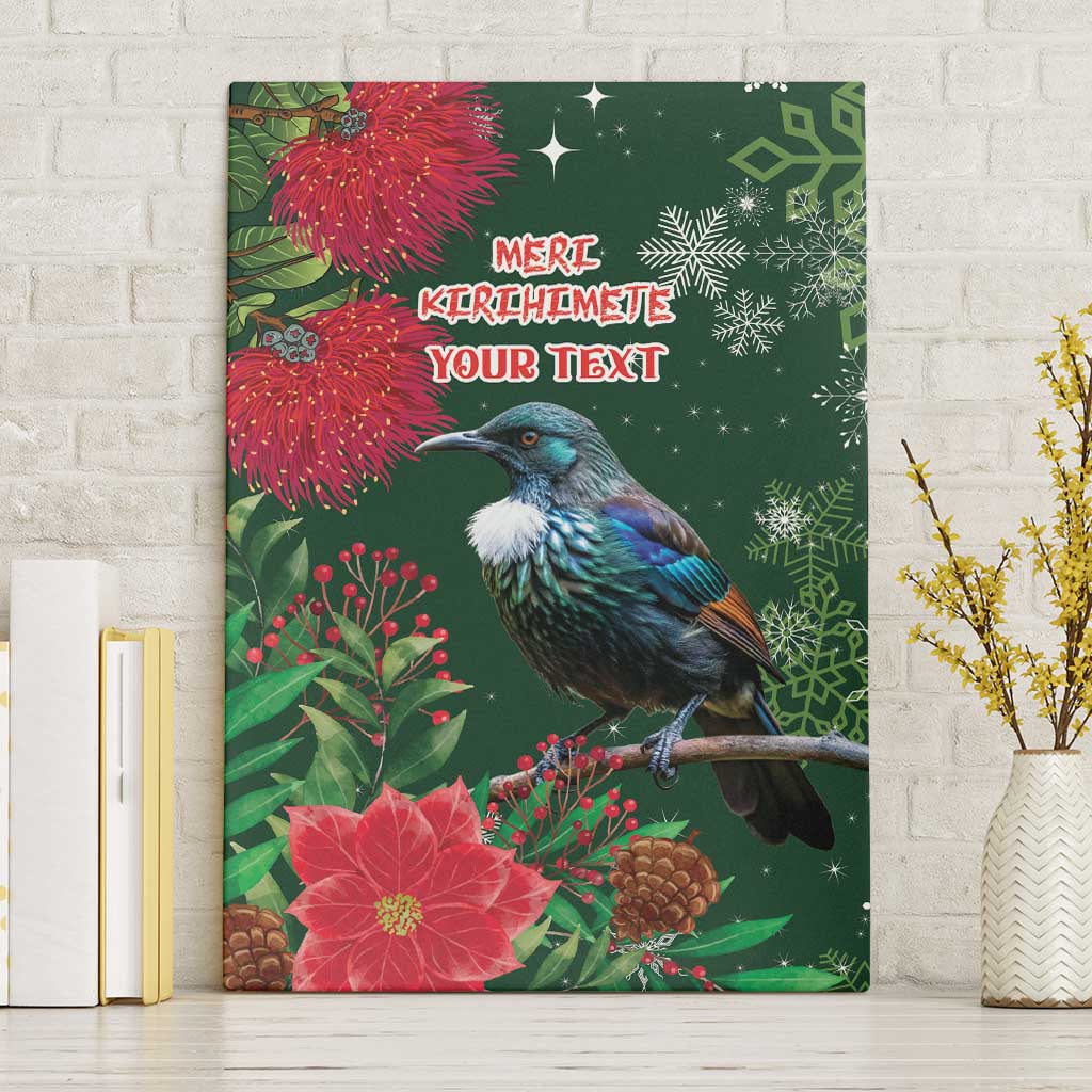 Tui Meri Kirihimete Personalised Canvas Wall Art Pohutukawa Flowers Green Motif - Aussie Hoodie