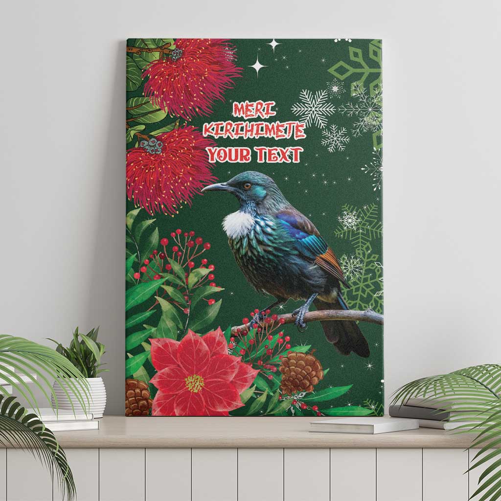 Tui Meri Kirihimete Personalised Canvas Wall Art Pohutukawa Flowers Green Motif - Aussie Hoodie