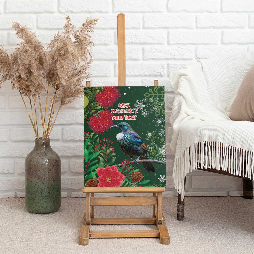 Tui Meri Kirihimete Personalised Canvas Wall Art Pohutukawa Flowers Green Motif - Aussie Hoodie