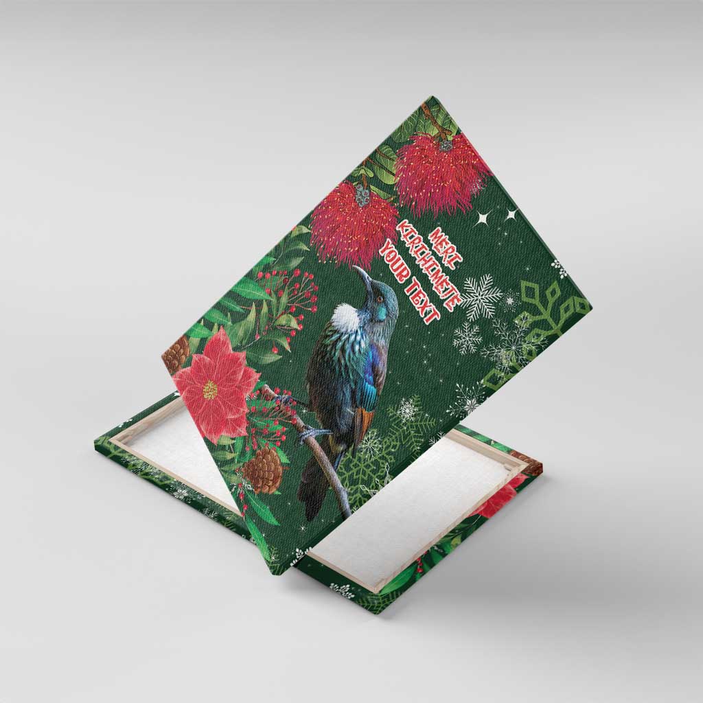 Tui Meri Kirihimete Personalised Canvas Wall Art Pohutukawa Flowers Green Motif - Aussie Hoodie