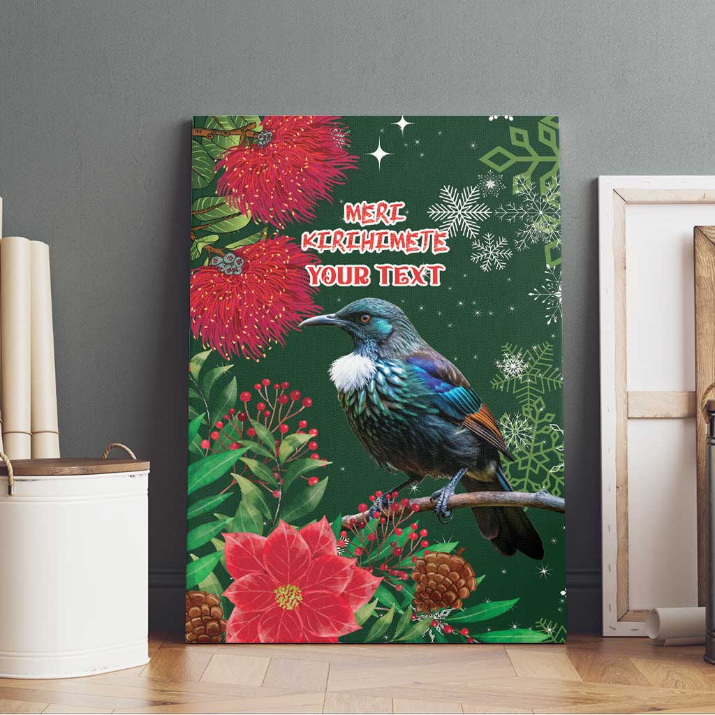 Tui Meri Kirihimete Personalised Canvas Wall Art Pohutukawa Flowers Green Motif - Aussie Hoodie