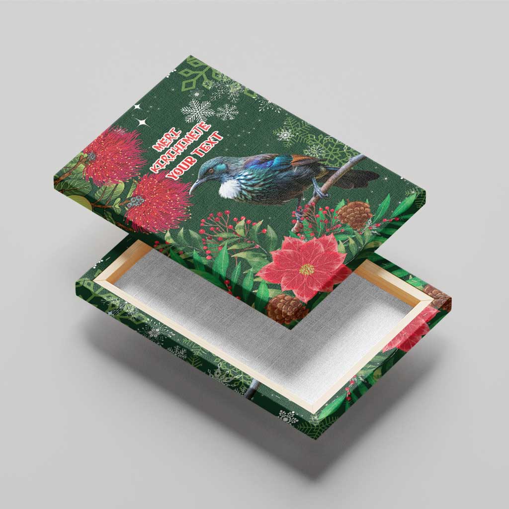 Tui Meri Kirihimete Personalised Canvas Wall Art Pohutukawa Flowers Green Motif - Aussie Hoodie