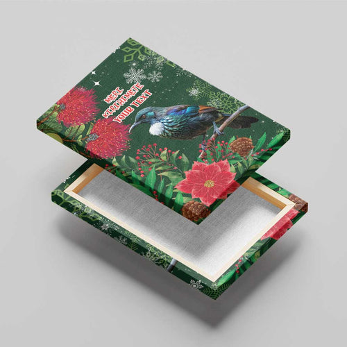 Tui Meri Kirihimete Personalised Canvas Wall Art Pohutukawa Flowers Green Motif - Aussie Hoodie
