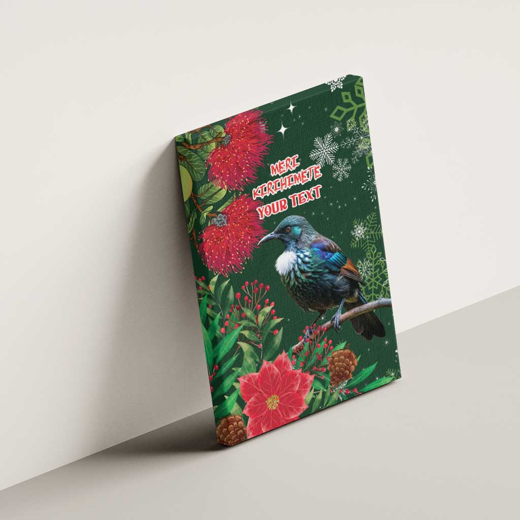 Tui Meri Kirihimete Personalised Canvas Wall Art Pohutukawa Flowers Green Motif - Aussie Hoodie