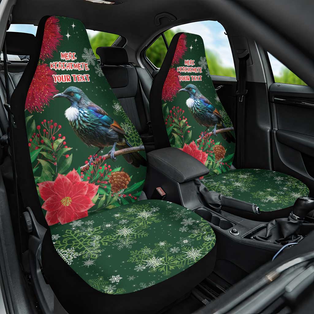 Tui Meri Kirihimete Personalised Car Seat Cover Pohutukawa Flowers Green Motif - Aussie Hoodie