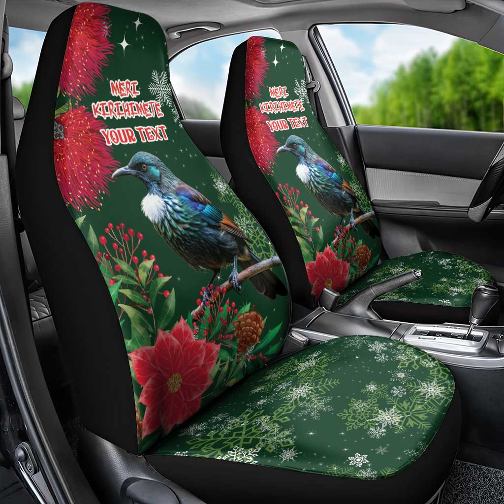 Tui Meri Kirihimete Personalised Car Seat Cover Pohutukawa Flowers Green Motif - Aussie Hoodie