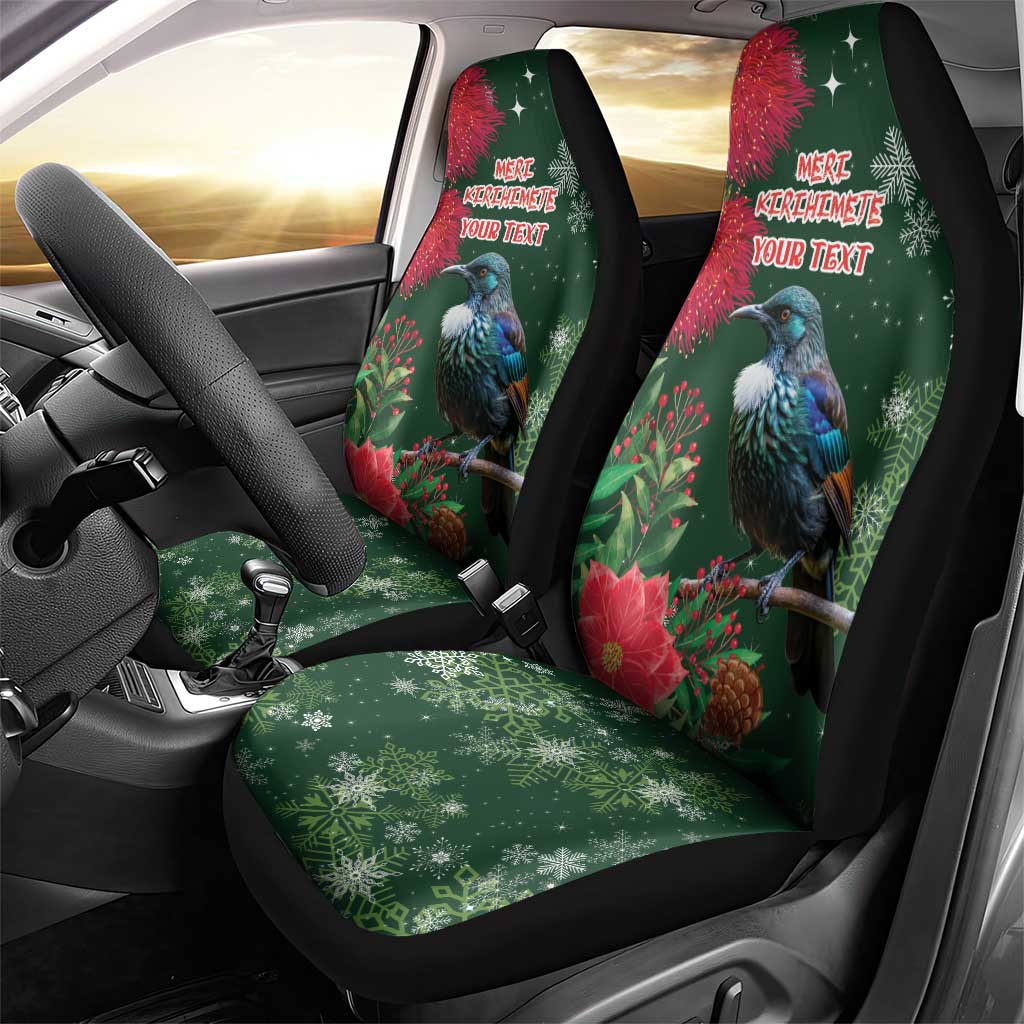 Tui Meri Kirihimete Personalised Car Seat Cover Pohutukawa Flowers Green Motif - Aussie Hoodie