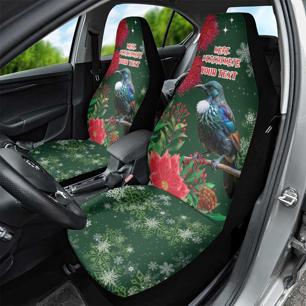 Tui Meri Kirihimete Personalised Car Seat Cover Pohutukawa Flowers Green Motif - Aussie Hoodie