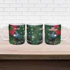 Tui Meri Kirihimete Personalised Ceramic Mug Pohutukawa Flowers Green Motif - Aussie Hoodie