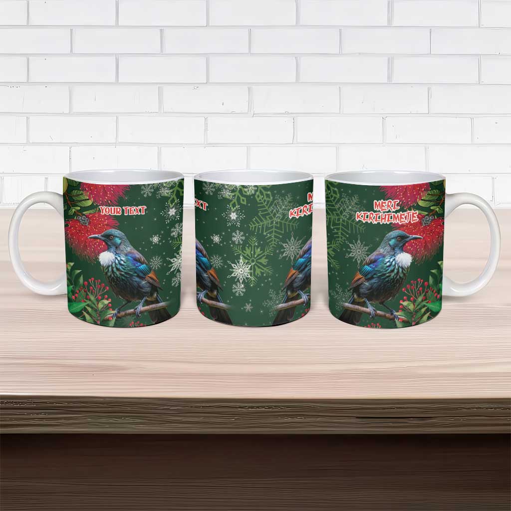 Tui Meri Kirihimete Personalised Ceramic Mug Pohutukawa Flowers Green Motif - Aussie Hoodie