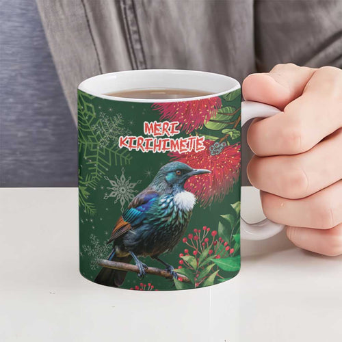Tui Meri Kirihimete Personalised Ceramic Mug Pohutukawa Flowers Green Motif - Aussie Hoodie