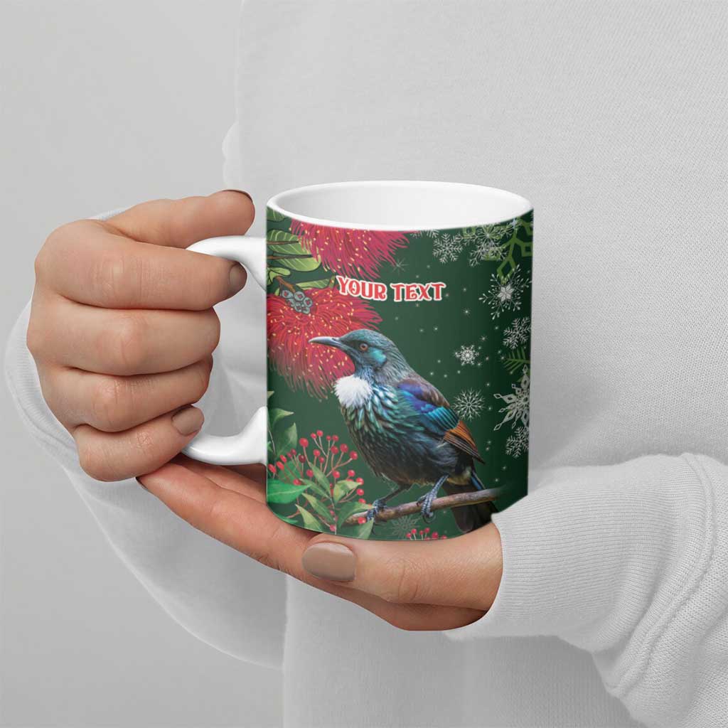 Tui Meri Kirihimete Personalised Ceramic Mug Pohutukawa Flowers Green Motif - Aussie Hoodie