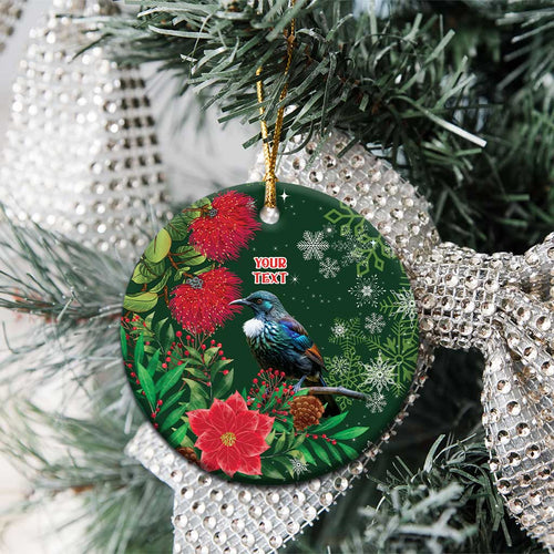 Tui Meri Kirihimete Personalised Ceramic Ornament Pohutukawa Flowers Green Motif - Aussie Hoodie
