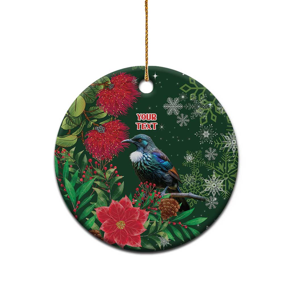 Tui Meri Kirihimete Personalised Ceramic Ornament Pohutukawa Flowers Green Motif - Aussie Hoodie