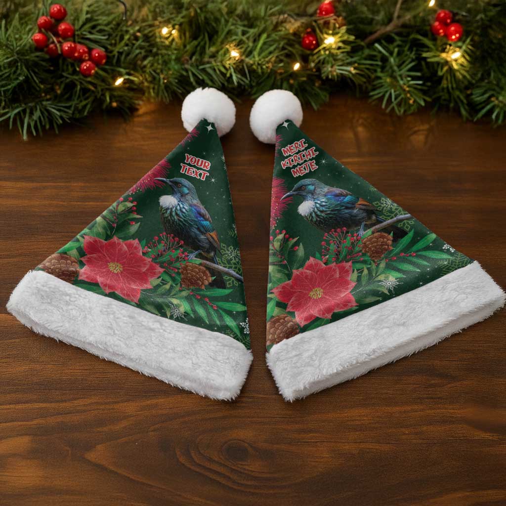 Tui Meri Kirihimete Personalised Christmas Santa Hat Pohutukawa Flowers Green Motif - Aussie Hoodie