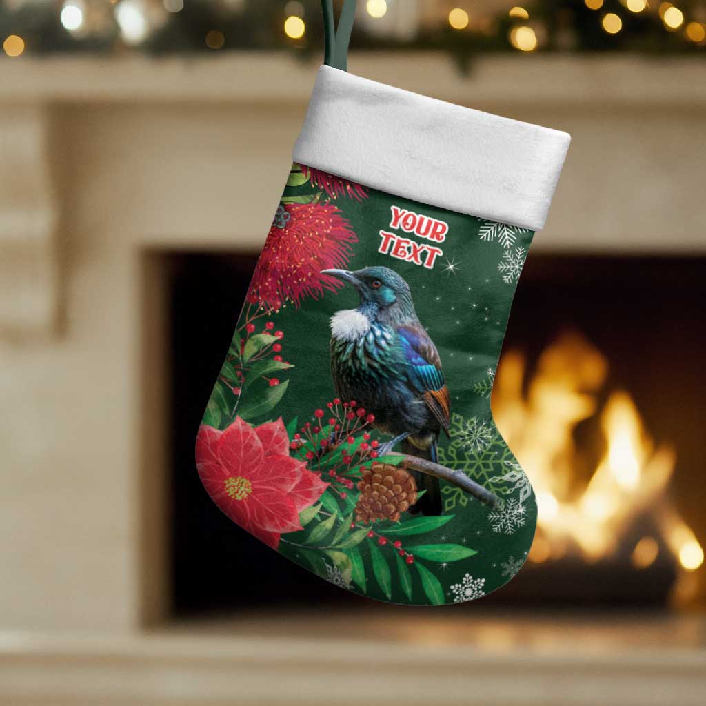 Tui Meri Kirihimete Personalised Christmas Stocking Pohutukawa Flowers Green Motif - Aussie Hoodie