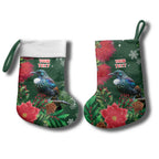 Tui Meri Kirihimete Personalised Christmas Stocking Pohutukawa Flowers Green Motif - Aussie Hoodie