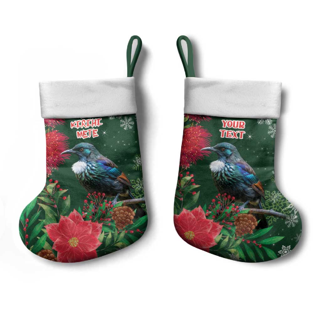 Tui Meri Kirihimete Personalised Christmas Stocking Pohutukawa Flowers Green Motif - Aussie Hoodie