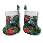 Tui Meri Kirihimete Personalised Christmas Stocking Pohutukawa Flowers Green Motif - Aussie Hoodie