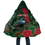 Tui Meri Kirihimete Personalised Cloak Pohutukawa Flowers Green Motif - Aussie Hoodie