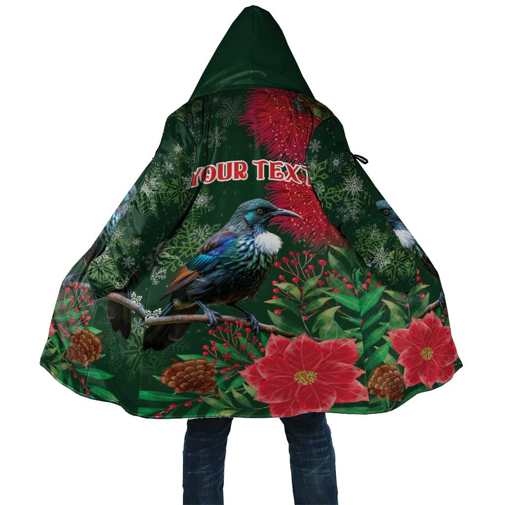 Tui Meri Kirihimete Personalised Cloak Pohutukawa Flowers Green Motif - Aussie Hoodie