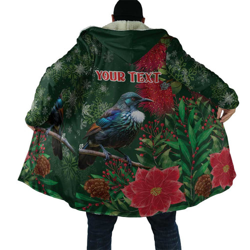 Tui Meri Kirihimete Personalised Cloak Pohutukawa Flowers Green Motif - Aussie Hoodie