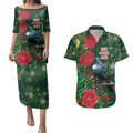 Tui Meri Kirihimete Personalised Couples Matching Puletasi and Hawaiian Shirt Pohutukawa Flowers Green Motif - Aussie Hoodie