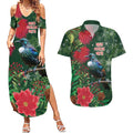 Tui Meri Kirihimete Personalised Couples Matching Summer Maxi Dress and Hawaiian Shirt Pohutukawa Flowers Green Motif - Aussie Hoodie