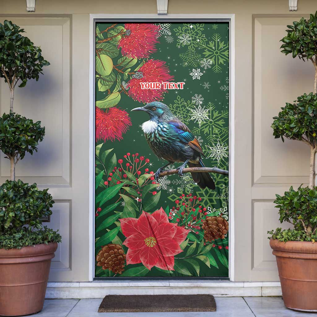 Tui Meri Kirihimete Personalised Door Cover Pohutukawa Flowers Green Motif - Aussie Hoodie