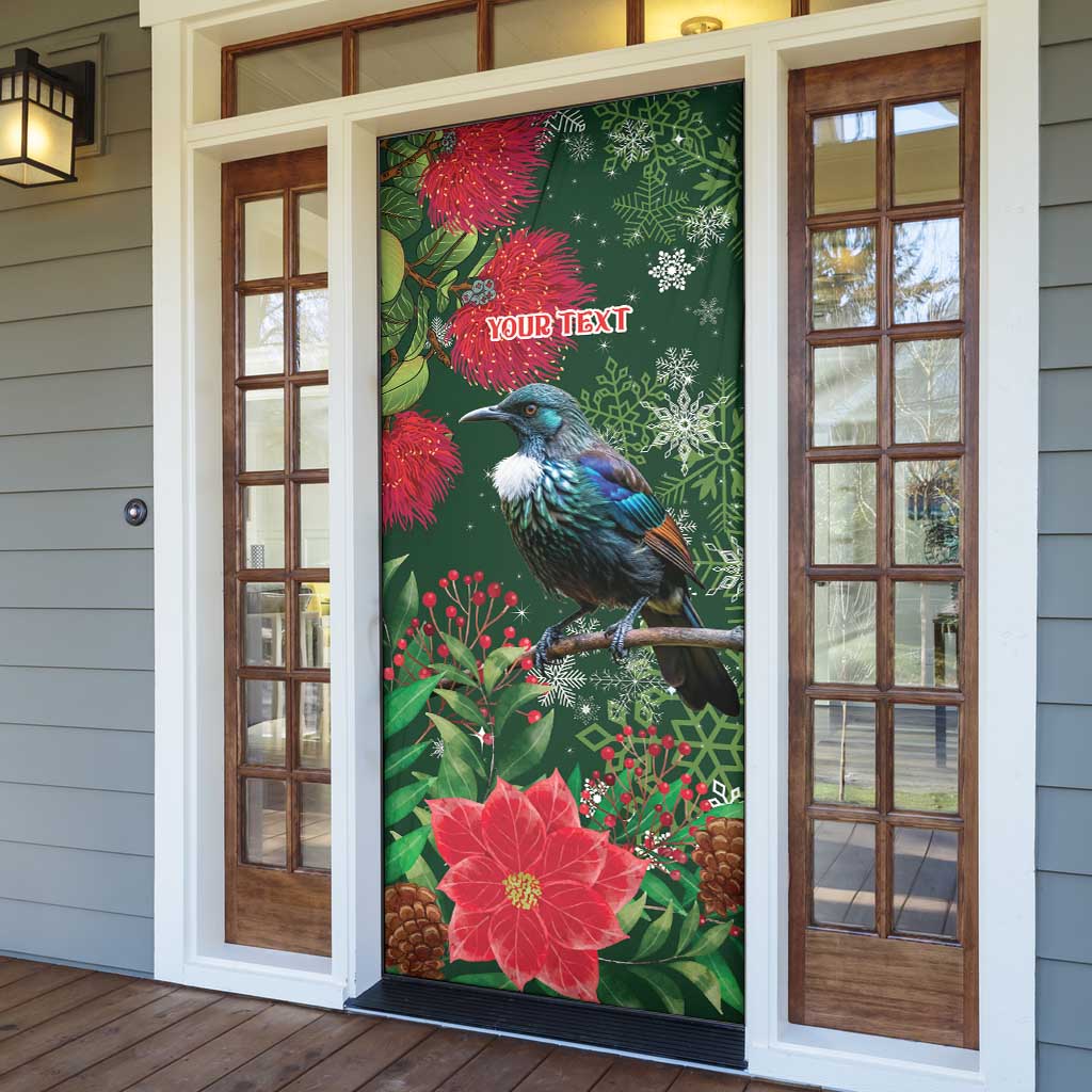 Tui Meri Kirihimete Personalised Door Cover Pohutukawa Flowers Green Motif - Aussie Hoodie