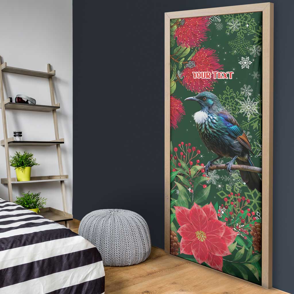 Tui Meri Kirihimete Personalised Door Cover Pohutukawa Flowers Green Motif - Aussie Hoodie