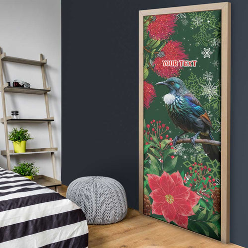 Tui Meri Kirihimete Personalised Door Cover Pohutukawa Flowers Green Motif - Aussie Hoodie