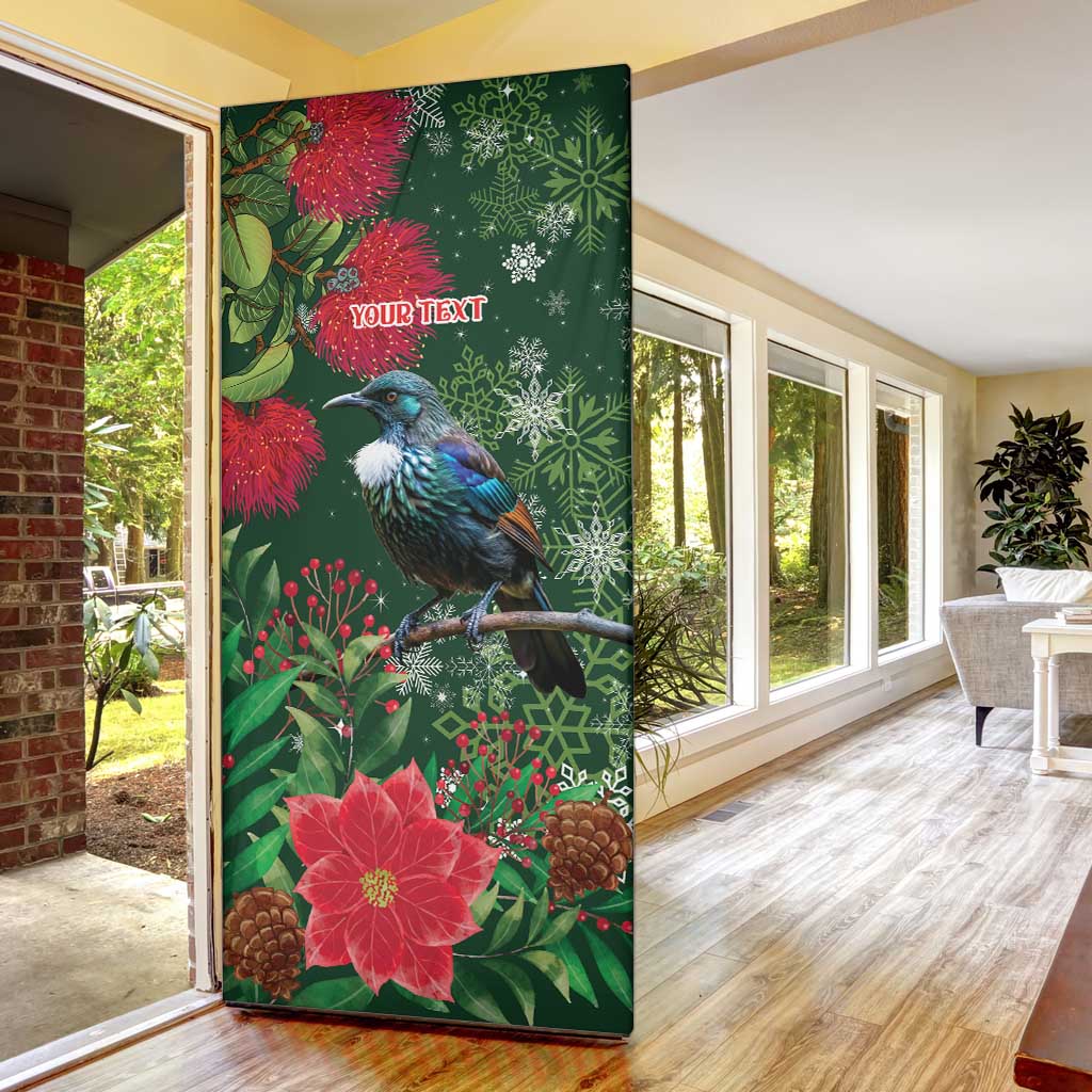 Tui Meri Kirihimete Personalised Door Cover Pohutukawa Flowers Green Motif - Aussie Hoodie