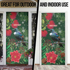 Tui Meri Kirihimete Personalised Door Cover Pohutukawa Flowers Green Motif - Aussie Hoodie