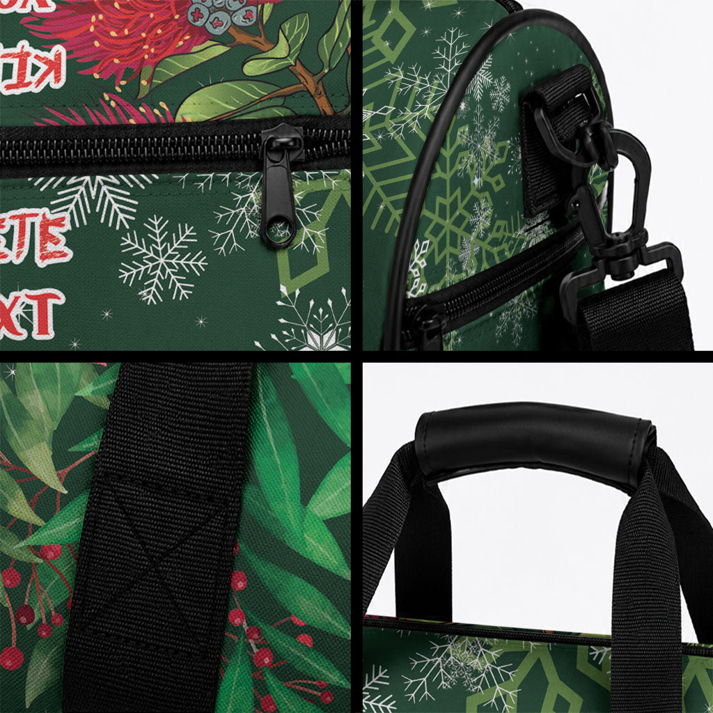 Tui Meri Kirihimete Personalised Duffle Bag Pohutukawa Flowers Green Motif