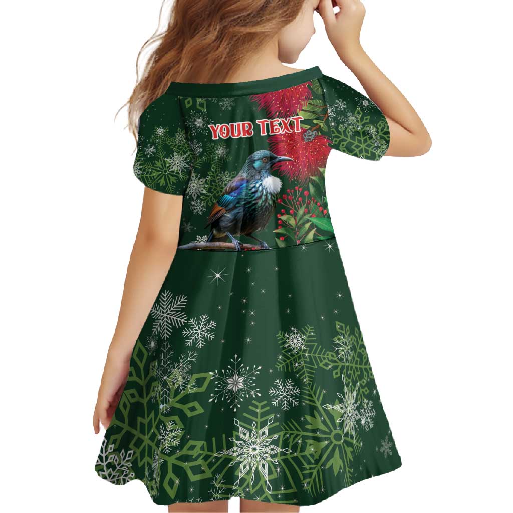 Tui Meri Kirihimete Personalised Family Matching Long Sleeve Bodycon Dress and Hawaiian Shirt Pohutukawa Flowers Green Motif - Aussie Hoodie