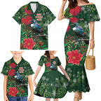 Tui Meri Kirihimete Personalised Family Matching Mermaid Dress and Hawaiian Shirt Pohutukawa Flowers Green Motif - Aussie Hoodie