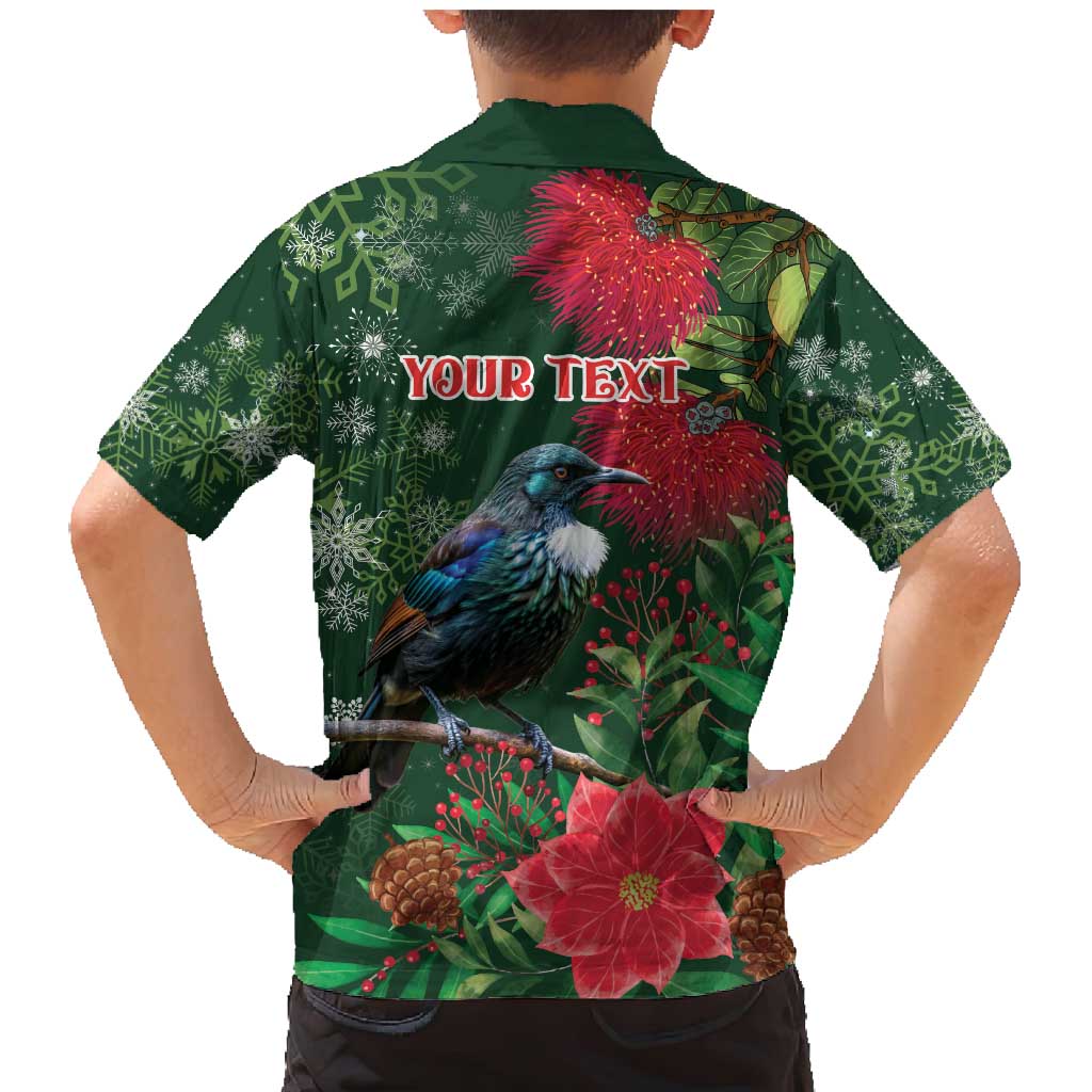 Tui Meri Kirihimete Personalised Family Matching Mermaid Dress and Hawaiian Shirt Pohutukawa Flowers Green Motif - Aussie Hoodie