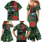 Tui Meri Kirihimete Personalised Family Matching Mermaid Dress and Hawaiian Shirt Pohutukawa Flowers Green Motif - Aussie Hoodie